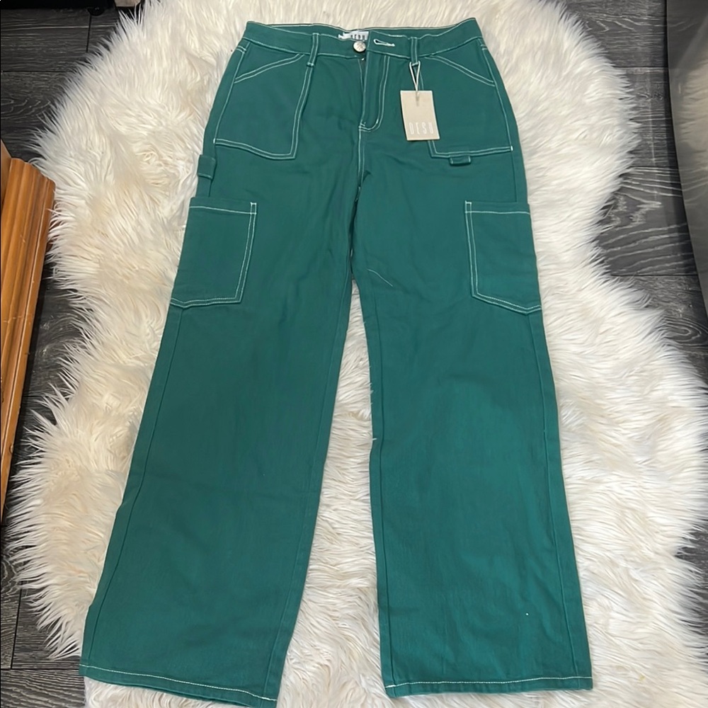 Teal Cargo Pants with Contrast Stitching Hound Dog jeans